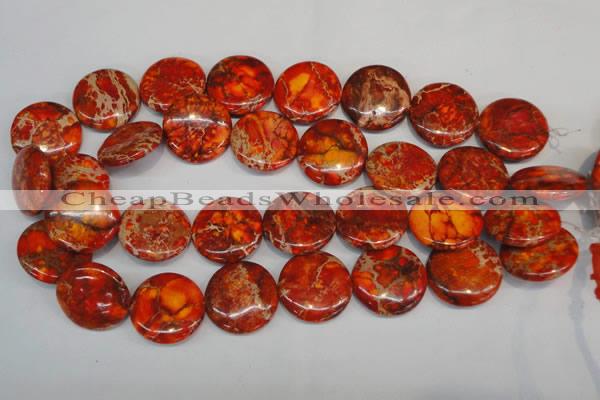 CDI522 15.5 inches 25mm flat round dyed imperial jasper beads