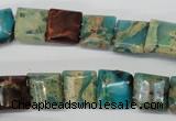 CDS38 12*12mm square double drilled dyed serpentine jasper beads