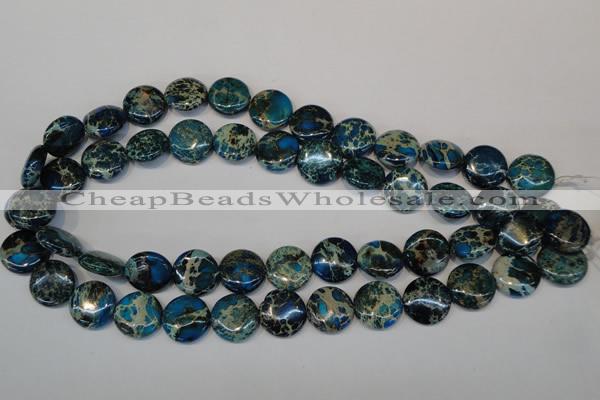 CDT232 15.5 inches 16mm flat round dyed aqua terra jasper beads