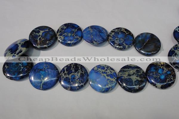 CDT909 15.5 inches 35mm flat round dyed aqua terra jasper beads