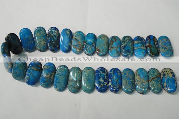 CDT917 15.5 inches 15*30mm oval double drilled dyed aqua terra jasper beads