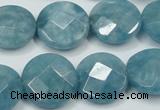 CEQ185 15.5 inches 18mm faceted coin blue sponge quartz beads