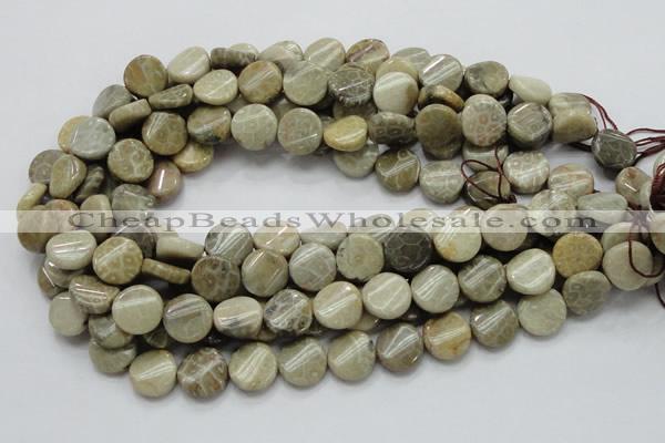 CFA19 15.5 inches 15mm twisted coin chrysanthemum agate beads