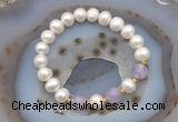 CFB1003 9mm - 10mm potato white freshwater pearl & lavender amethyst stretchy bracelet