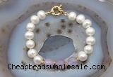 CFB1005 Hand-knotted 9mm - 10mm potato white freshwater pearl & lavender amethyst bracelet