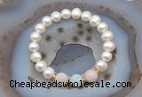 CFB1009 9mm - 10mm potato white freshwater pearl & morganite stretchy bracelet