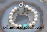 CFB1016 Hand-knotted 9mm - 10mm potato white freshwater pearl & blue howlite bracelet