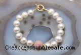 CFB1024 Hand-knotted 9mm - 10mm potato white freshwater pearl & pink opal bracelet