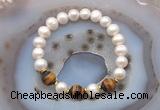 CFB1026 9mm - 10mm potato white freshwater pearl & yellow tiger eye stretchy bracelet