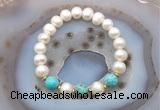 CFB1029 9mm - 10mm potato white freshwater pearl & blue sea sediment jasper stretchy bracelet