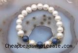 CFB1030 9mm - 10mm potato white freshwater pearl & dumortierite stretchy bracelet