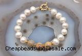 CFB1041 Hand-knotted 9mm - 10mm potato white freshwater pearl & yellow crazy agate bracelet