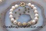 CFB1053 Hand-knotted 9mm - 10mm potato white freshwater pearl & feldspar bracelet