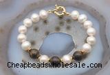 CFB1060 Hand-knotted 9mm - 10mm potato white freshwater pearl & bronzite bracelet