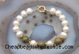 CFB1064 Hand-knotted 9mm - 10mm potato white freshwater pearl & unakite bracelet