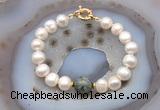 CFB1066 Hand-knotted 9mm - 10mm potato white freshwater pearl & African turquoise bracelet