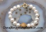 CFB1067 Hand-knotted 9mm - 10mm potato white freshwater pearl & picture jasper bracelet