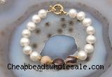 CFB1070 Hand-knotted 9mm - 10mm potato white freshwater pearl & brown zebra jasper bracelet