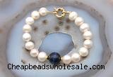 CFB1072 Hand-knotted 9mm - 10mm potato white freshwater pearl & blue tiger eye bracelet