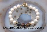 CFB1073 Hand-knotted 9mm - 10mm potato white freshwater pearl & mixed tiger eye bracelet