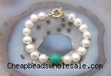 CFB1077 Hand-knotted 9mm - 10mm potato white freshwater pearl & grass agate bracelet