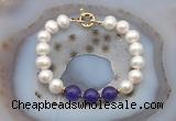 CFB1087 Hand-knotted 9mm - 10mm potato white freshwater pearl & candy jade bracelet