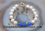 CFB1089 Hand-knotted 9mm - 10mm potato white freshwater pearl & candy jade bracelet