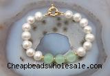 CFB1091 Hand-knotted 9mm - 10mm potato white freshwater pearl & candy jade bracelet