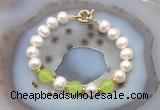 CFB1092 Hand-knotted 9mm - 10mm potato white freshwater pearl & candy jade bracelet