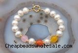 CFB1094 Hand-knotted 9mm - 10mm potato white freshwater pearl & colorful candy jade bracelet