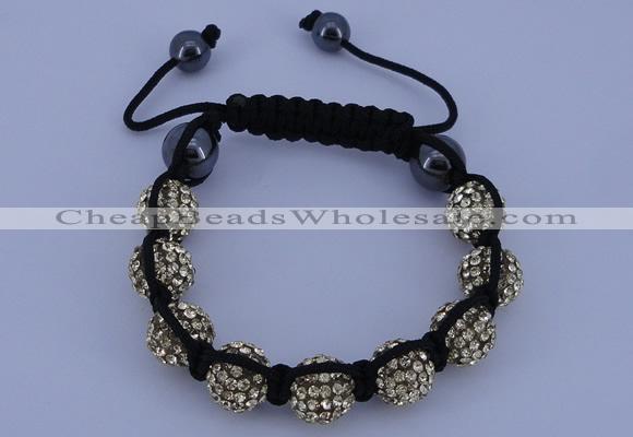 CFB555 10mm round rhinestone with hematite beads adjustable bracelet