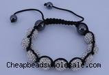 CFB560 12mm round rhinestone with hematite beads adjustable bracelet