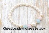 CFB601 6-7mm potato white freshwater pearl & morganite stretchy bracelet