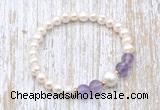 CFB602 6-7mm potato white freshwater pearl & amethyst stretchy bracelet