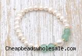 CFB611 6-7mm potato white freshwater pearl & green aventurine stretchy bracelet