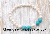 CFB613 6-7mm potato white freshwater pearl & turquoise stretchy bracelet