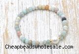 CFB706 faceted rondelle amazonite & potato white freshwater pearl stretchy bracelet