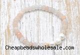 CFB710 faceted rondelle pink aventurine & potato white freshwater pearl stretchy bracelet