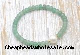 CFB712 faceted rondelle green aventurine & potato white freshwater pearl stretchy bracelet