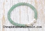 CFB713 faceted rondelle green aventurine & potato white freshwater pearl stretchy bracelet