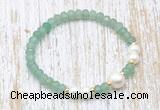 CFB714 faceted rondelle green aventurine & potato white freshwater pearl stretchy bracelet