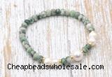 CFB717 faceted rondelle Qinghai jade & potato white freshwater pearl stretchy bracelet