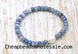 CFB718 faceted rondelle blue spot stone & potato white freshwater pearl stretchy bracelet