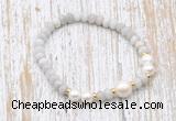 CFB723 faceted rondelle white crazy lace agate & potato white freshwater pearl stretchy bracelet