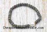 CFB742 faceted rondelle dragon blood jasper & potato white freshwater pearl stretchy bracelet