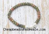 CFB758 faceted rondelle unakite & potato white freshwater pearl stretchy bracelet