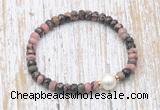 CFB763 faceted rondelle rhodonite & potato white freshwater pearl stretchy bracelet