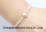 CFB801 4mm faceted round white moonstone & potato white freshwater pearl bracelet