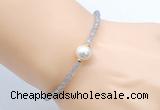 CFB804 4mm faceted round labradorite & potato white freshwater pearl bracelet