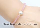 CFB805 4mm faceted round rose quartz & potato white freshwater pearl bracelet